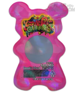 DANK GUMMIES BEAR PINK MYLAR BAG PACKAGING 500MG