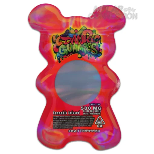 DANK GUMMIES BEAR RED MYLAR BAG PACKAGING 500MG