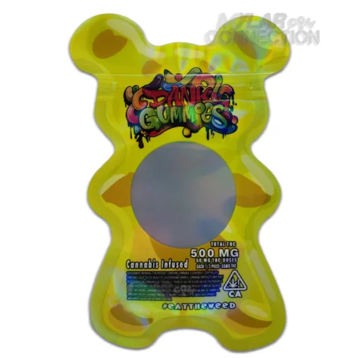 DANK GUMMIES YELLOW MYLAR BAG PACKAGING 500MG