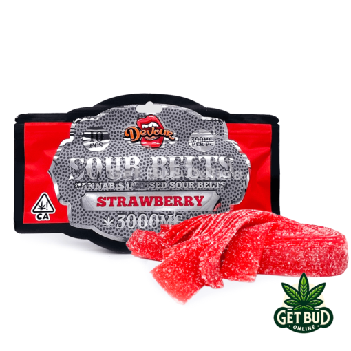 Devour Edibles Sour Belts – Strawberry 3000mg